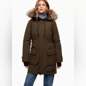 Down-Filled Olive TNA (Aritzia) Bancroft Parka Slim Fit